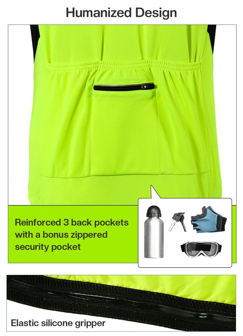 BERGRISAR Men's Basic Cycling Jerseys Long Sleeves Bike Bicycle Shirt Zipper Pockets BG012 Yellow Size XX-Large - Image 3